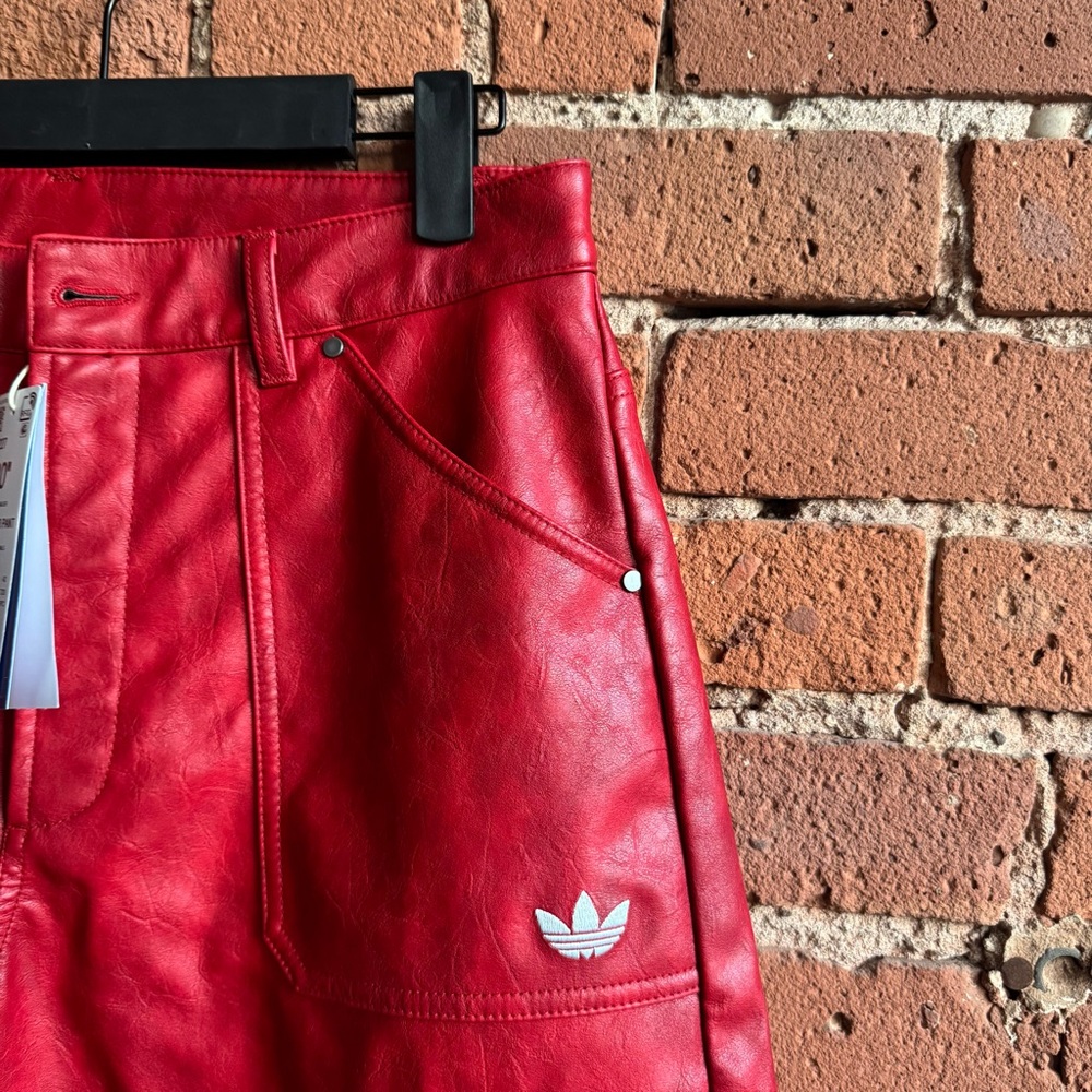 Adidas Women's Red Adilenium Season 3 Vintage Faux Leather Pants